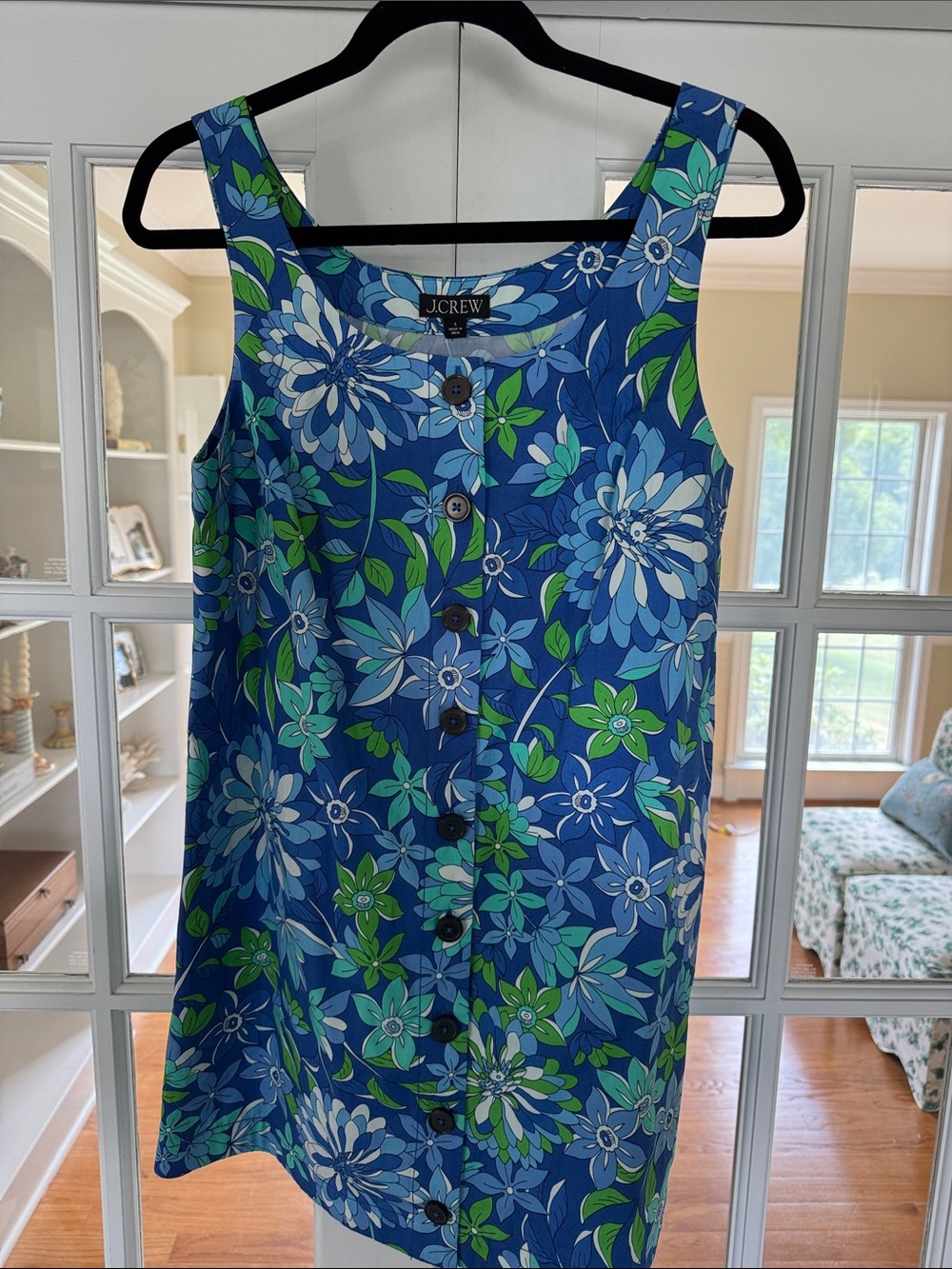 J. Crew Blue Green Floral Button-Front Mini Dress - Picture 2 of 7
